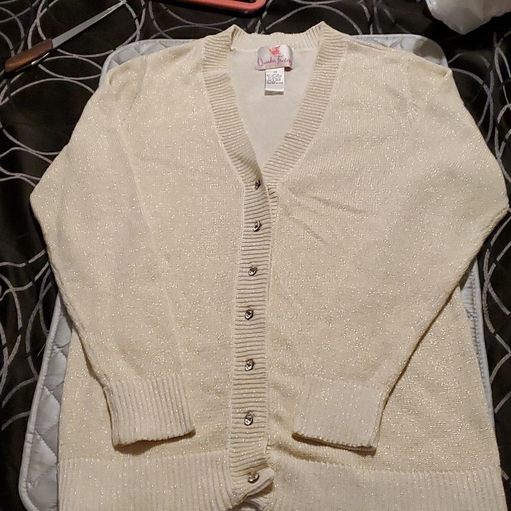 Quaker Factory bling Button Metallic Cardigan XS